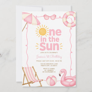 Rosa Eins in der Sonne 1. Geburtstags-Sommer-Poolp Einladung