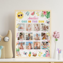 Rosa Eins-in-der-Sonne-Geburtstags-Fotomilestone-S Poster