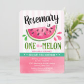 Rosa Eins in einer Melone Erster Geburtstag Einladung (Stehend Vorderseite)