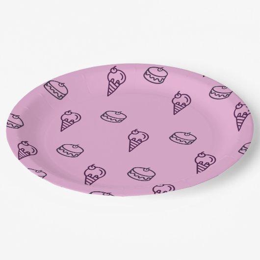 Rosa Eis & Kuchen Papierplatte Pappteller (Schrägansicht)