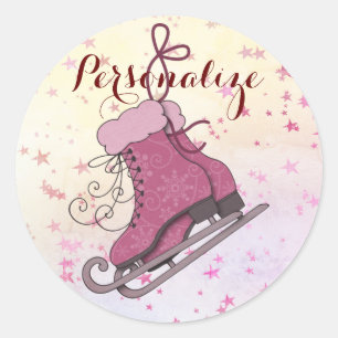 Rosa Eis Skate sternige Winter niedliche Abbildung Runder Aufkleber