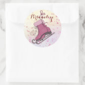 Rosa Eis Skate sternige Winter niedliche Abbildung Runder Aufkleber (Tasche)