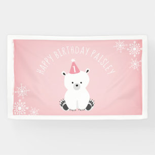 Rosa Eisbär-Winter Onederland 1. Geburtstag Banner