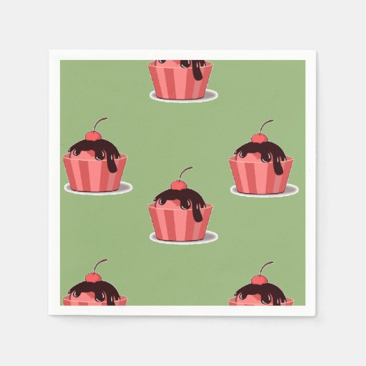 Rosa Eisbecher auf Grün Serviette (Vorderseite)
