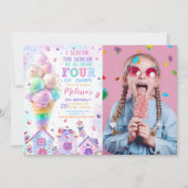 Rosa Eiscreme 4. Geburtstag Foto Einladung (Vorderseite)