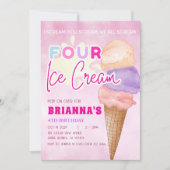 Rosa Eiscreme 4. Geburtstagsommermädchen Einladung (Vorderseite)