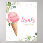 Rosa Eiscreme-Baby-Shower-Drinks-Schild Poster (Vorne)