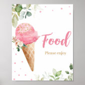 Rosa Eiscreme-Baby-Shower-Essensschild Poster (Vorne)