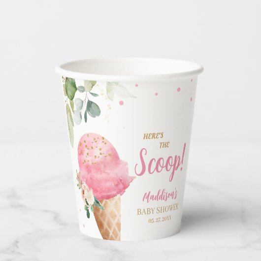 Rosa Eiscreme-Baby-Shower Pappbecher (Vorderseite)