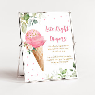 Rosa Eiscreme-Baby-Shower-Schild für späte Nachtwi Poster
