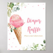 Rosa Eiscreme-Baby-Shower-Windel-Raffle-Schild Poster (Vorne)