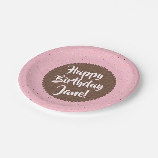 Rosa Eiscreme Geburtstag Pappteller (Schrägansicht)