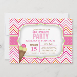 Rosa Eiscreme Geburtstagsparty Einladung