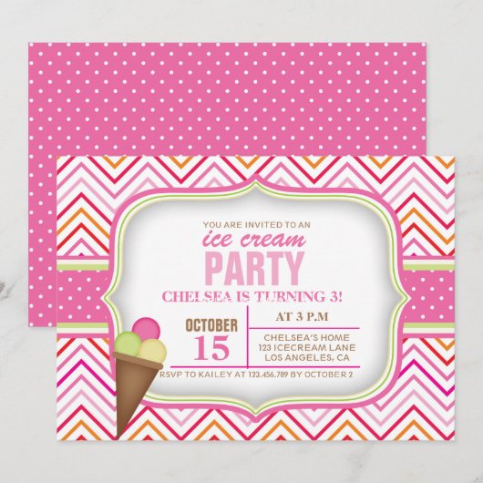 Rosa Eiscreme Geburtstagsparty Einladung (Vorne/Hinten)