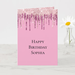 Rosa Eiscreme-Glitter-Tropfen Geburtstag Karte
