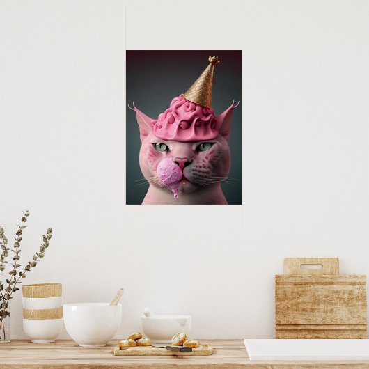 Rosa Eiscreme King Cat Wall Art Collage Poster (Küche)