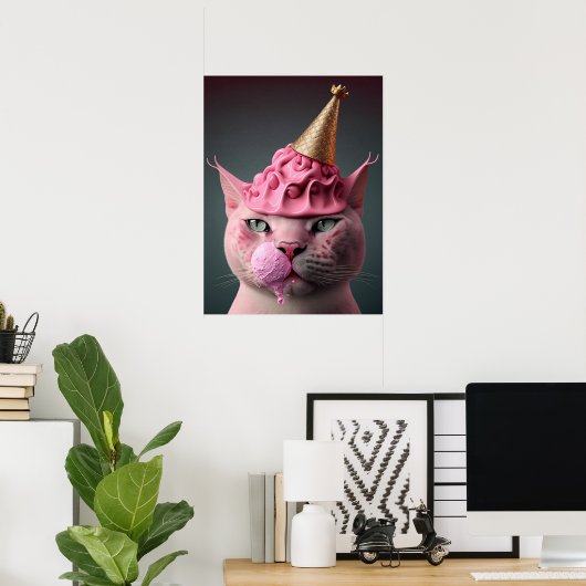 Rosa Eiscreme King Cat Wall Art Collage Poster (Heimbüro)