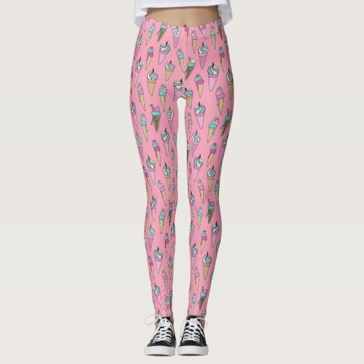 Rosa Eiscreme-Kronmuster Leggings (Vorderseite)