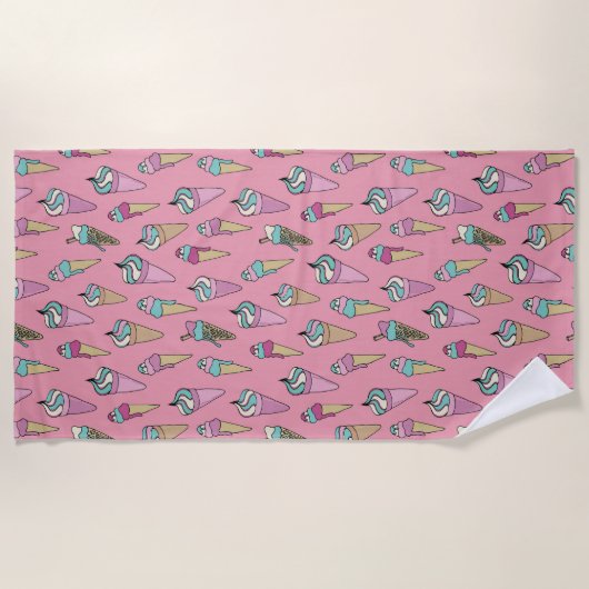 Rosa Eiscreme-Kronmuster Strandtuch (Vorderseite)