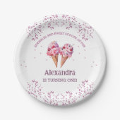 Rosa Eiscreme Mädchen 1. Geburtstagsfeier Pappteller (Vorderseite)