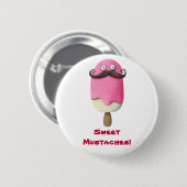 Rosa Eiscreme mit den Schnurrbärten Button (Vorne & Hinten)