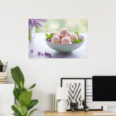 Rosa Eiscreme mit Lilac-Blume und grüner Minze Poster (Heimbüro)