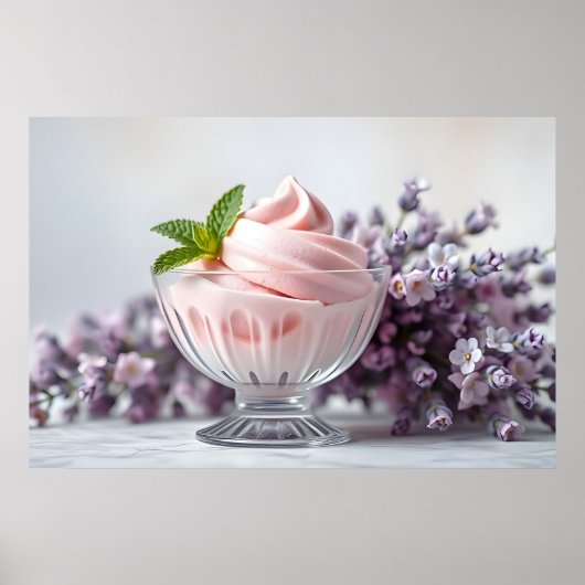 Rosa Eiscreme mit Lilac-Blume und grüner Minze Poster (Vorne)