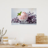 Rosa Eiscreme mit Lilac-Blume und grüner Minze Poster (Küche)