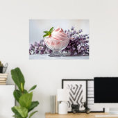Rosa Eiscreme mit Lilac-Blume und grüner Minze Poster (Heimbüro)