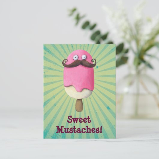 Rosa Eiscreme mit Mustaches Postkarte (Stehend Vorderseite)