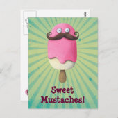 Rosa Eiscreme mit Mustaches Postkarte (Vorne/Hinten)