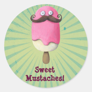 Rosa Eiscreme mit Mustaches Runder Aufkleber
