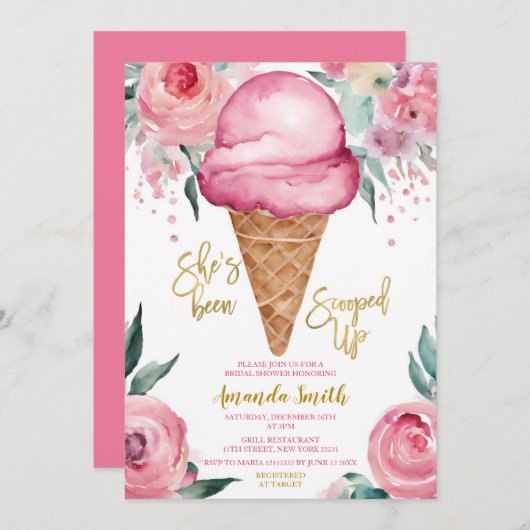 Rosa Eiscreme Sie wurde ins Brautparty geschossen Einladung (Vorne/Hinten)