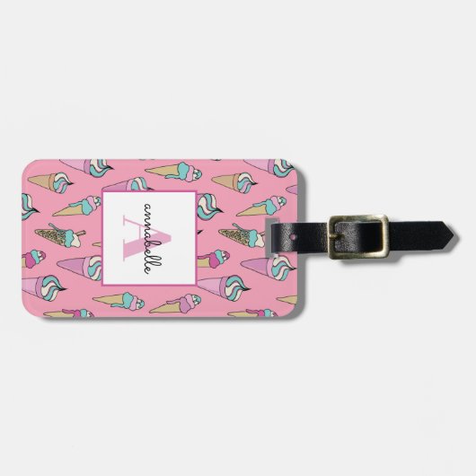 Rosa Eiscreme Sommer Kone Gepäckanhänger (Vorderseite horizontal)