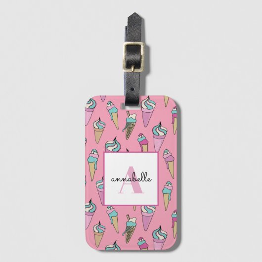 Rosa Eiscreme Sommer Kone Gepäckanhänger (Vorderseite Vertikal)