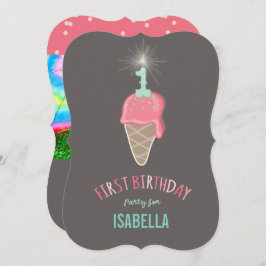 Rosa Eiscreme Sparkler Girl 1. Geburtstag Party Einladung