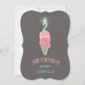 Rosa Eiscreme Sparkler Girl 2. Geburtstag Party Einladung (Vorderseite)