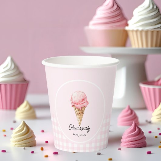 Rosa Eiscreme-Tüten-Geburtstagsfeier Pappbecher