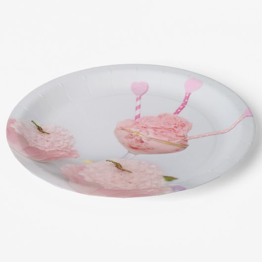Rosa Eiscreme u. Kuchen-WegwerfpapierTeller Pappteller (Schrägansicht)