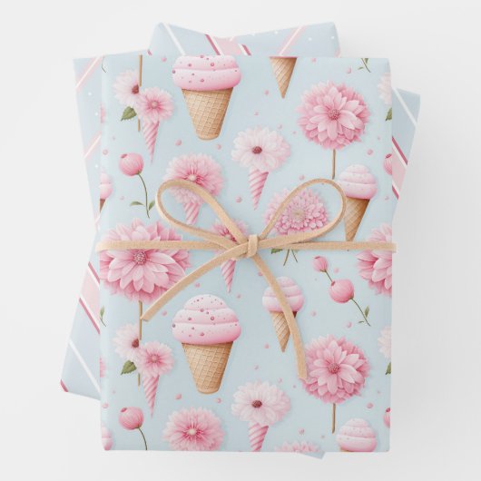 Rosa Eiscreme und Blume Geschenkpapier (Beispiel)