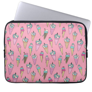Rosa Eiscreme-Waffelmuster Laptopschutzhülle