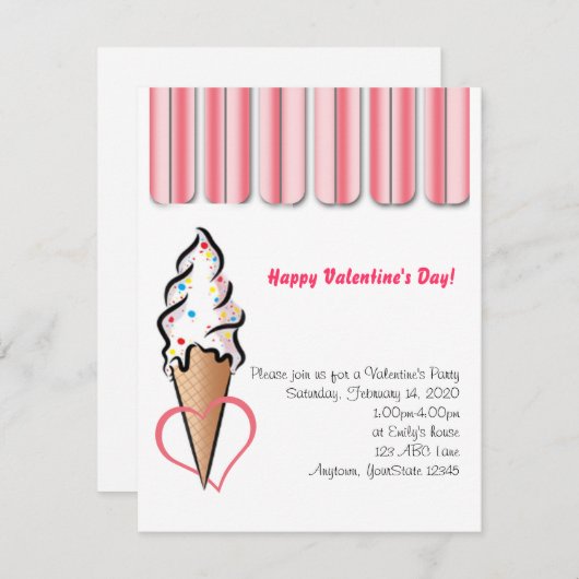 Rosa Eiscremevalentine-Party Einladung (Vorne/Hinten)