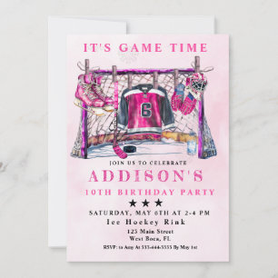 Rosa Eishockey Geburtstag Einladung