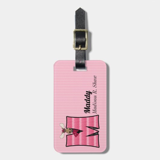 Rosa Elche mit Letter M Strick Druck für Mädchen Gepäckanhänger (Vorderseite vertikal)