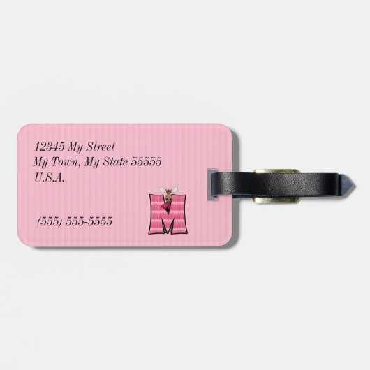 Rosa Elche mit Letter M Strick Druck für Mädchen Gepäckanhänger (Rückseite horizontal)