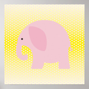 Rosa Elefant auf Gelb Poster