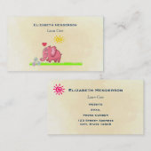 Rosa Elefant auf grünem Gras riecht Blume Visitenkarte (Vorne/Hinten)