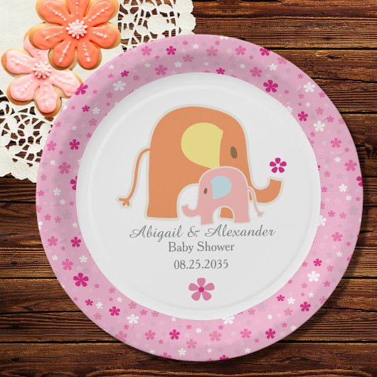 Rosa Elefant Baby Shower Papier Teller