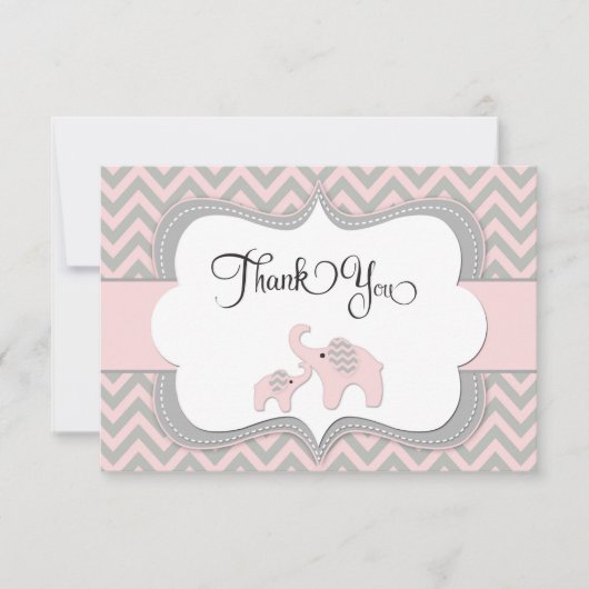 Rosa Elefant-Babyparty danken Ihnen zu kardieren Dankeskarte (Vorderseite)