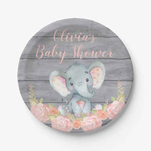 Rosa Elefant-Babyparty-Pappteller Pappteller (Vorderseite)